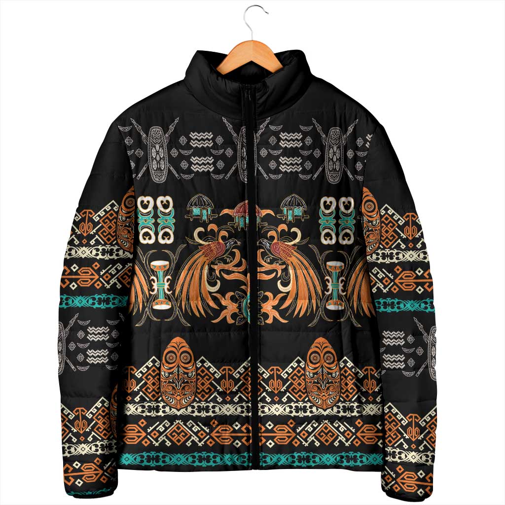 Black Batik Papua-inspired Pattern Padded Jacket LT9 - Polynesian Pride