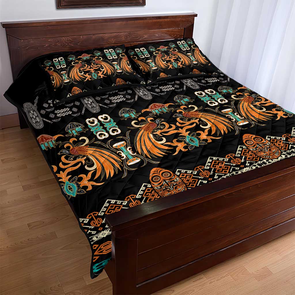 Black Batik Papua-inspired Pattern Quilt Bed Set - Polynesian Pride