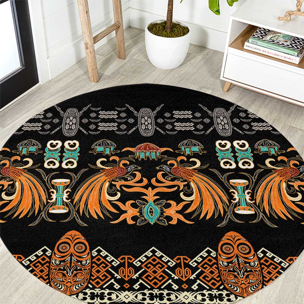 Black Batik Papua-inspired Pattern Round Carpet - Polynesian Pride