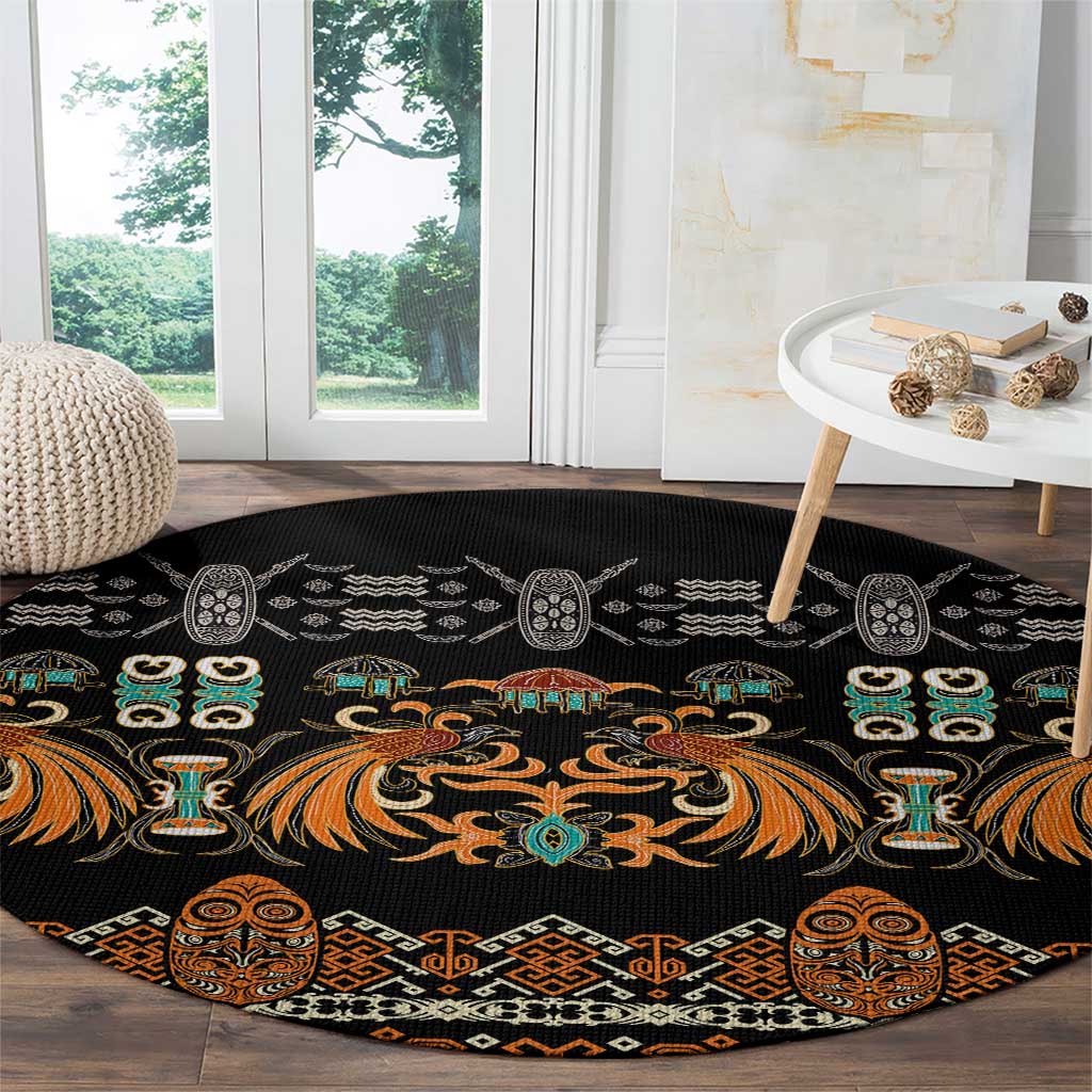 Black Batik Papua-inspired Pattern Round Carpet - Polynesian Pride