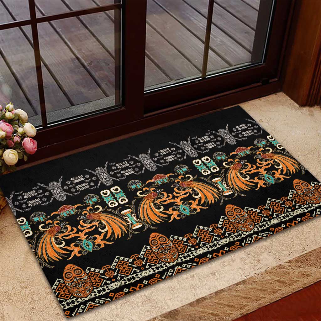 Black Batik Papua-inspired Pattern Rubber Doormat LT9 - Polynesian Pride