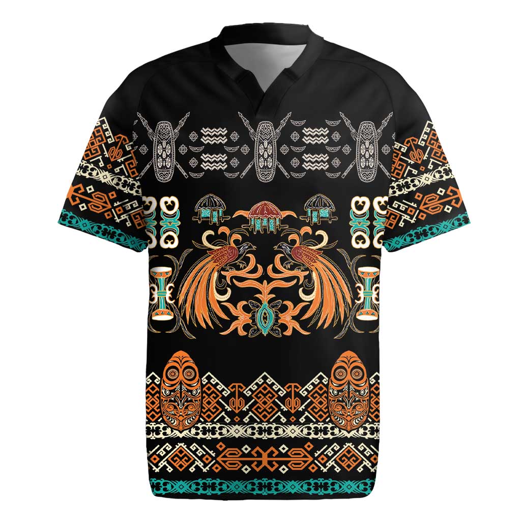 Black Batik Papua-inspired Pattern Rugby Jersey LT9 Black - Polynesian Pride