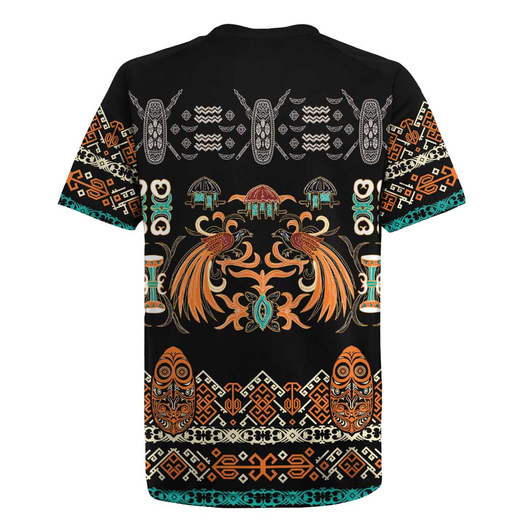 Black Batik Papua-inspired Pattern Rugby Jersey LT9 - Polynesian Pride