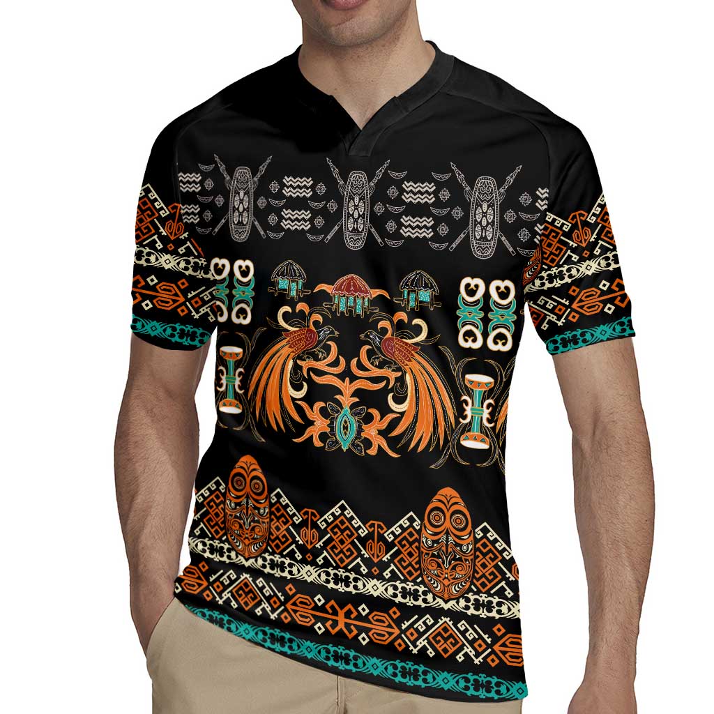 Black Batik Papua-inspired Pattern Rugby Jersey LT9 - Polynesian Pride