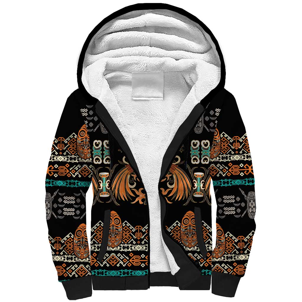 Black Batik Papua-inspired Pattern Sherpa Hoodie LT9 Unisex Black - Polynesian Pride