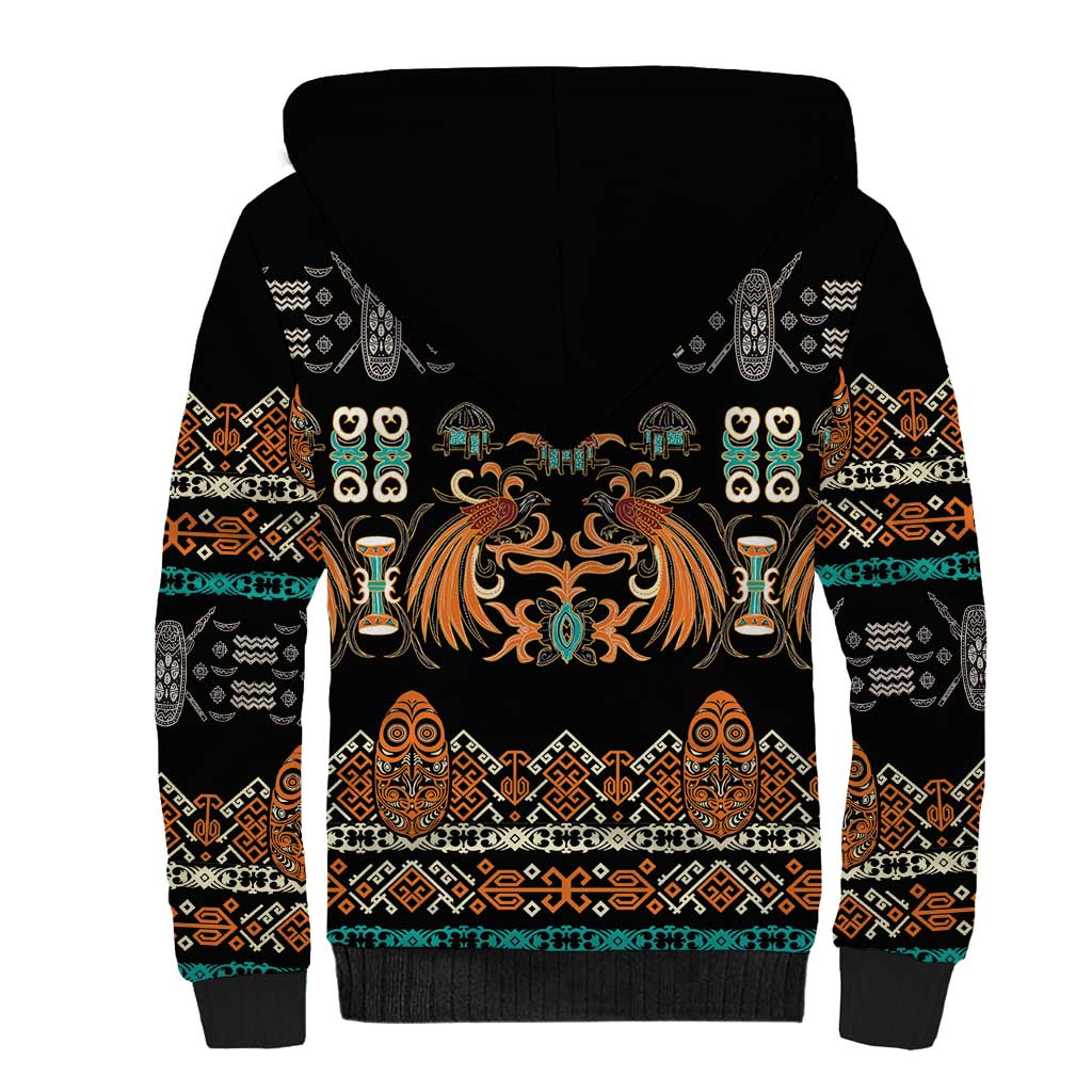 Black Batik Papua-inspired Pattern Sherpa Hoodie LT9 - Polynesian Pride