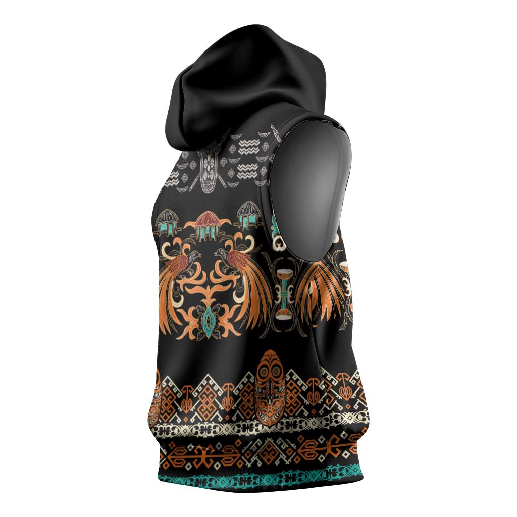 Black Batik Papua-inspired Pattern Sleeveless Hoodie LT9 - Polynesian Pride