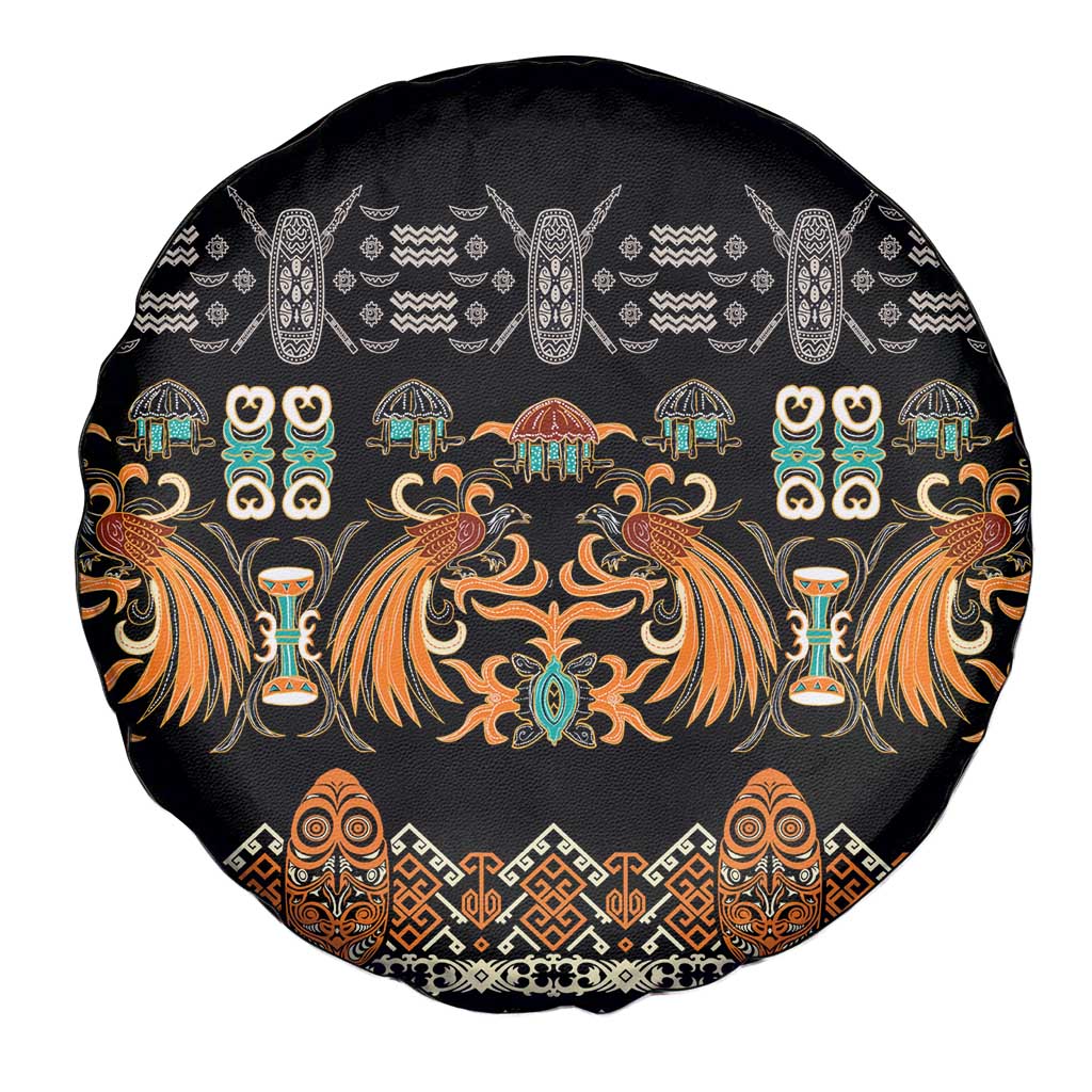 Black Batik Papua-inspired Pattern Spare Tire Cover - Polynesian Pride