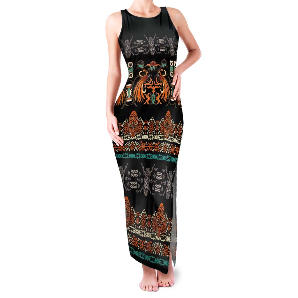 Black Batik Papua-inspired Pattern Tank Maxi Dress LT9 Women Black - Polynesian Pride