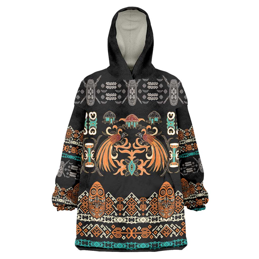 Black Batik Papua-inspired Pattern Wearable Blanket Hoodie LT9 One Size Black - Polynesian Pride