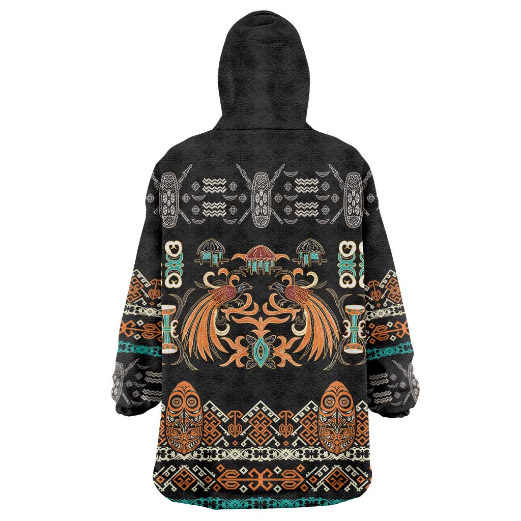 Black Batik Papua-inspired Pattern Wearable Blanket Hoodie LT9 - Polynesian Pride