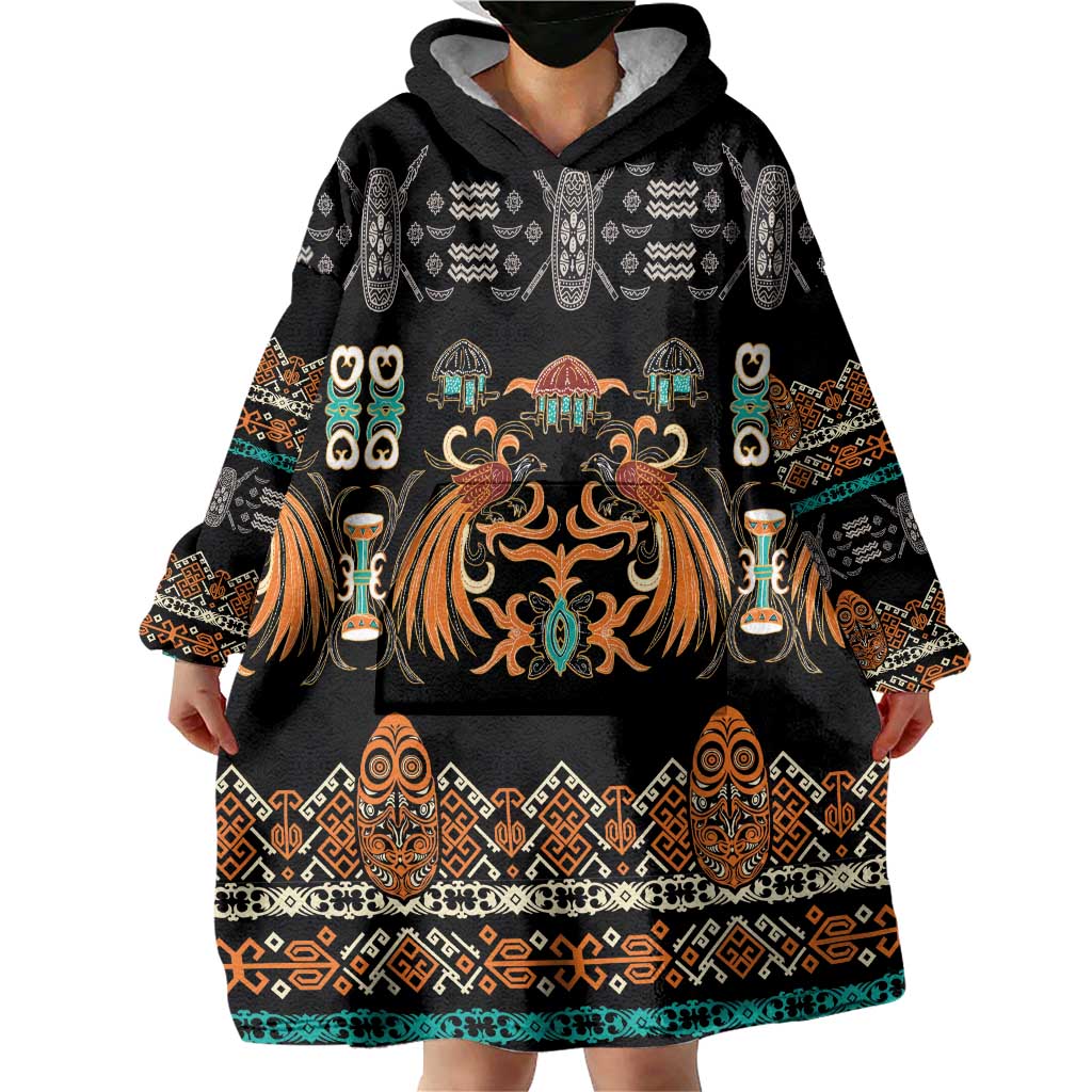 Black Batik Papua-inspired Pattern Wearable Blanket Hoodie LT9 - Polynesian Pride