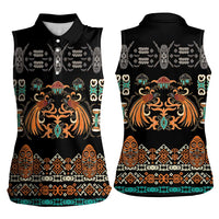Black Batik Papua-inspired Pattern Women Sleeveless Polo Shirt LT9 - Polynesian Pride