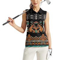 Black Batik Papua-inspired Pattern Women Sleeveless Polo Shirt LT9 - Polynesian Pride