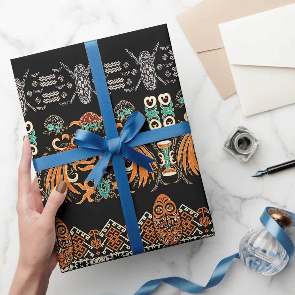 Black Batik Papua-inspired Pattern Wrapping Paper LT9 - Polynesian Pride