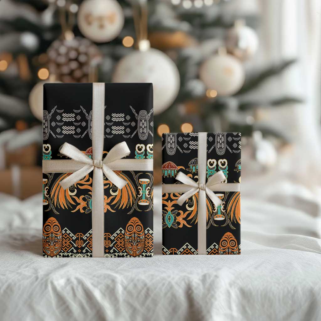 Black Batik Papua-inspired Pattern Wrapping Paper LT9 - Polynesian Pride