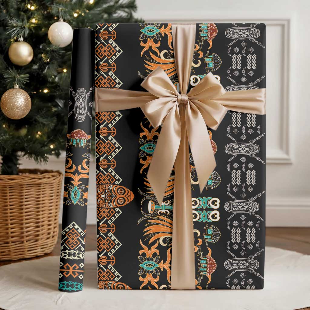Black Batik Papua-inspired Pattern Wrapping Paper LT9 - Polynesian Pride