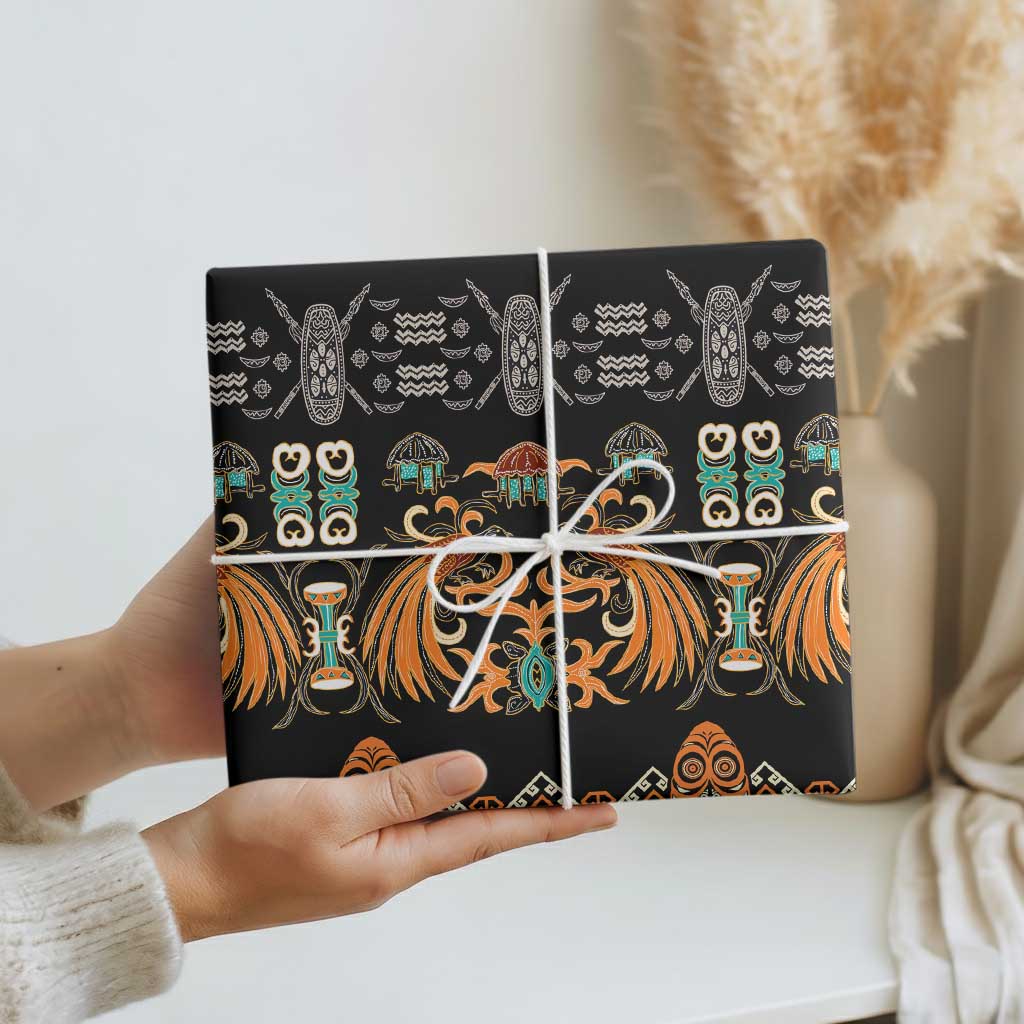 Black Batik Papua-inspired Pattern Wrapping Paper LT9 - Polynesian Pride