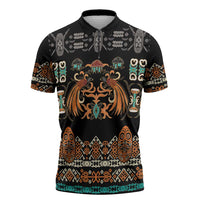Black Batik Papua-inspired Pattern Zipper Polo Shirt LT9 Black - Polynesian Pride