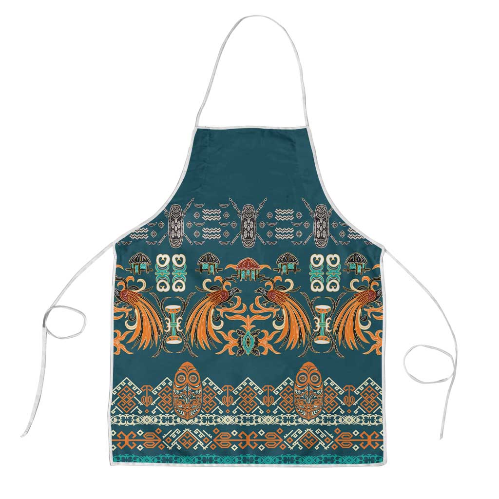 Dark Cyan Blue Batik Papua-inspired Pattern Apron - Polynesian Pride