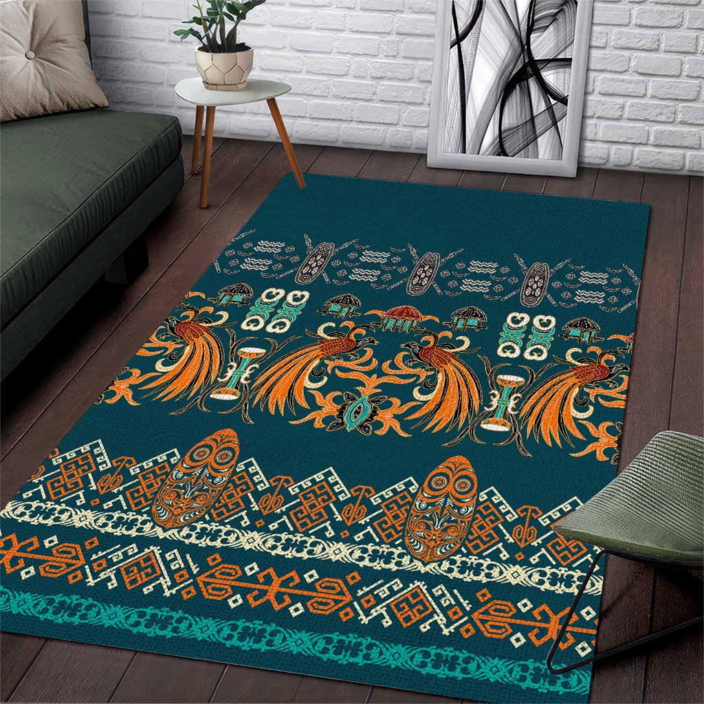 Dark Cyan Blue Batik Papua-inspired Pattern Area Rug - Polynesian Pride