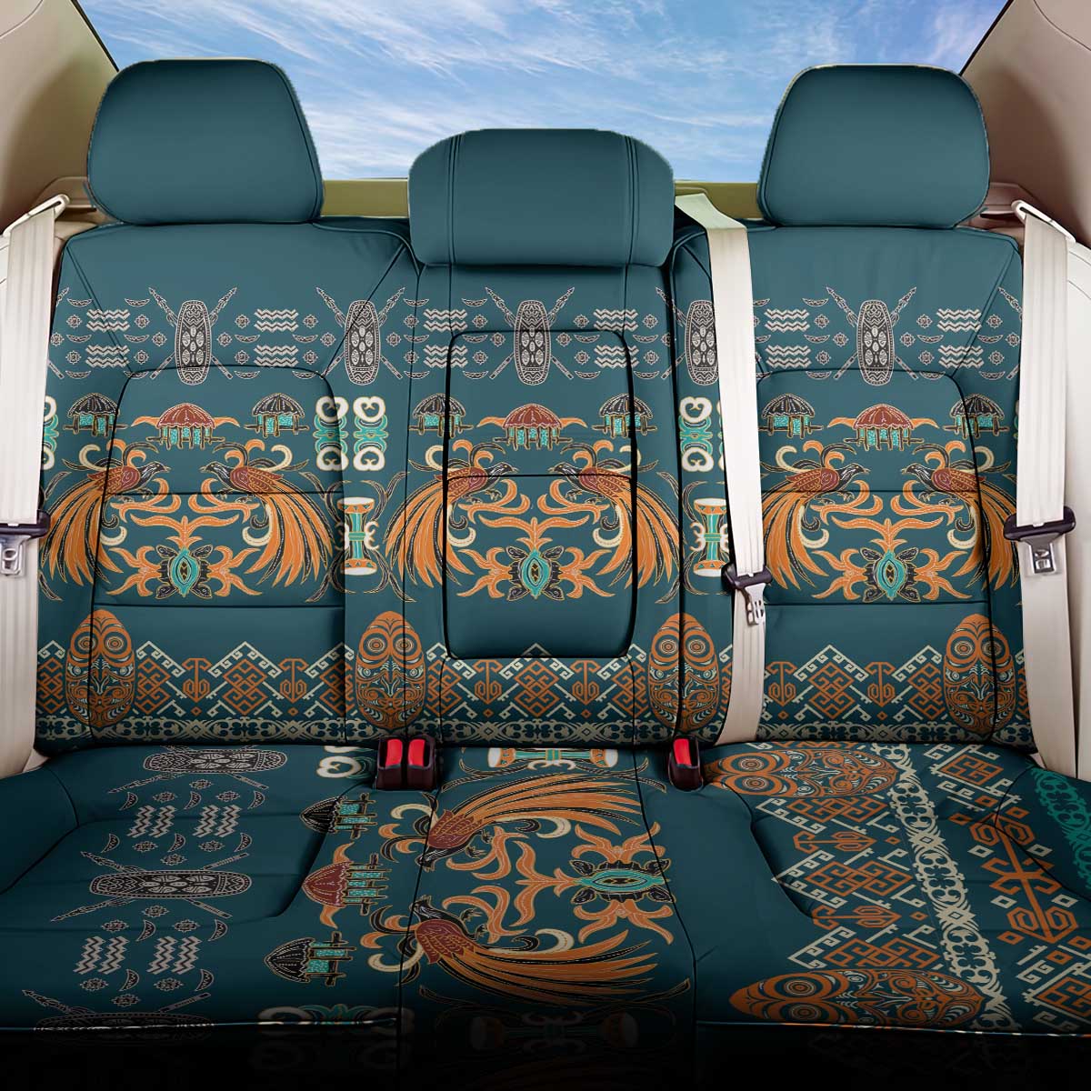 Dark Cyan Blue Batik Papua-inspired Pattern Back Car Seat Cover - Polynesian Pride