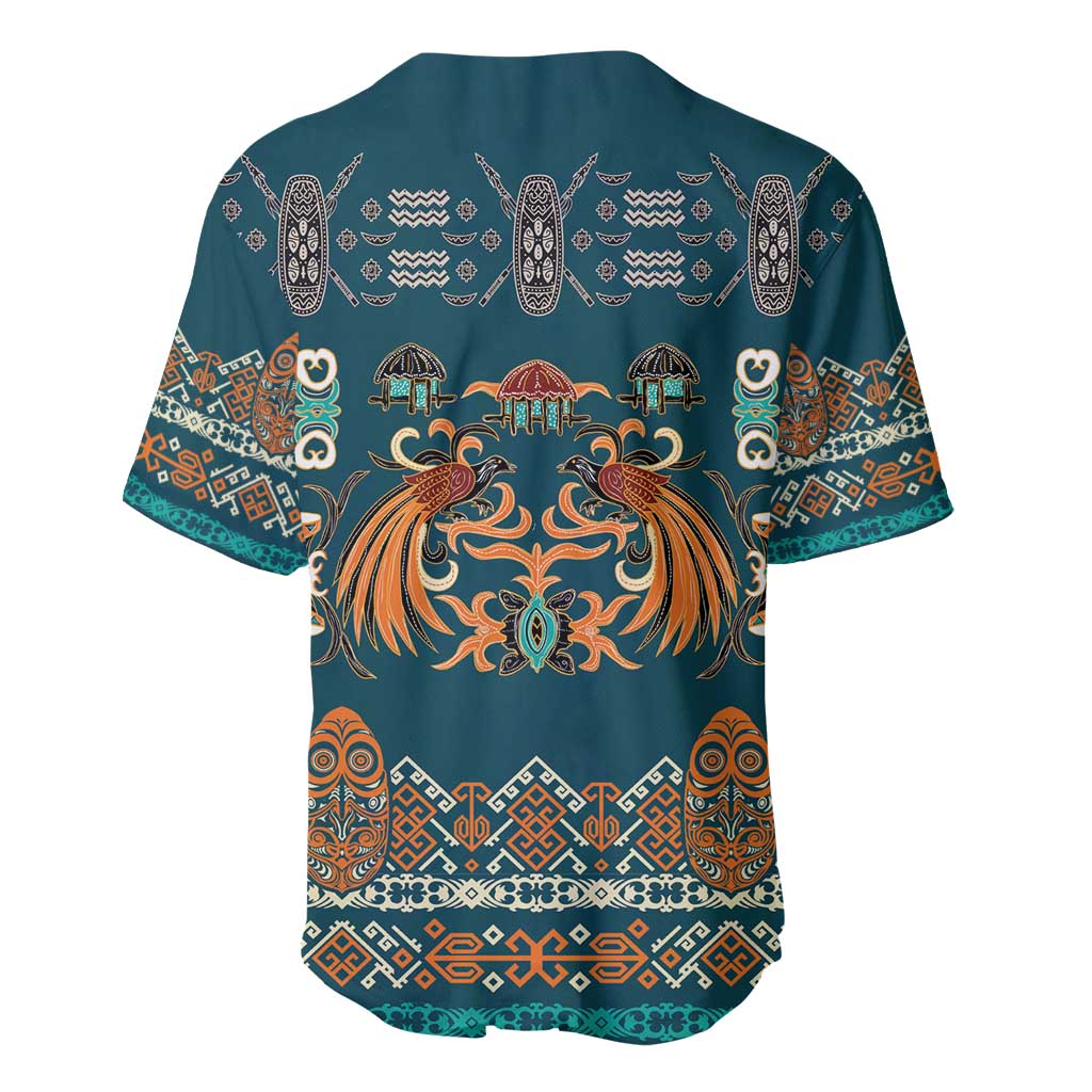 Dark Cyan Blue Batik Papua-inspired Pattern Baseball Jersey - Polynesian Pride