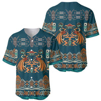 Dark Cyan Blue Batik Papua-inspired Pattern Baseball Jersey - Polynesian Pride