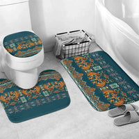 Dark Cyan Blue Batik Papua-inspired Pattern Bathroom Set - Polynesian Pride