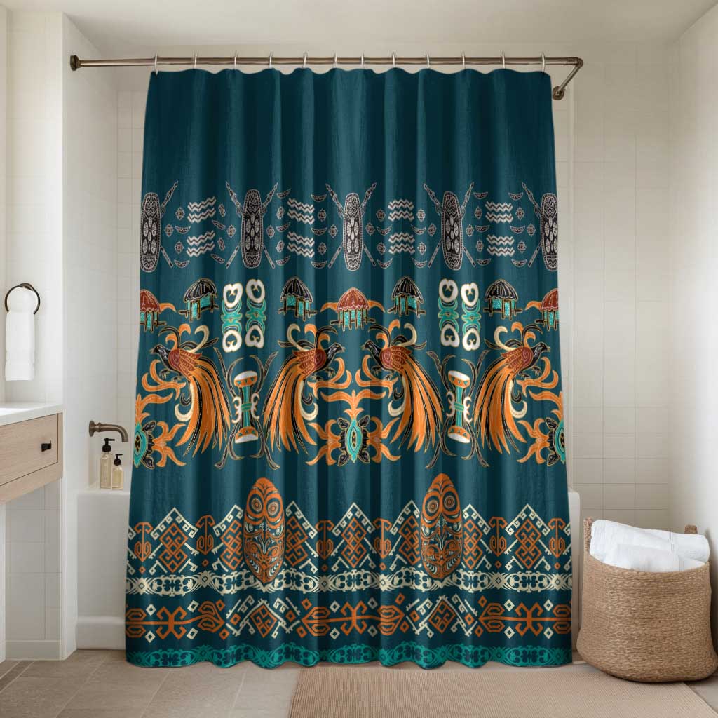 Dark Cyan Blue Batik Papua-inspired Pattern Bathroom Set - Polynesian Pride
