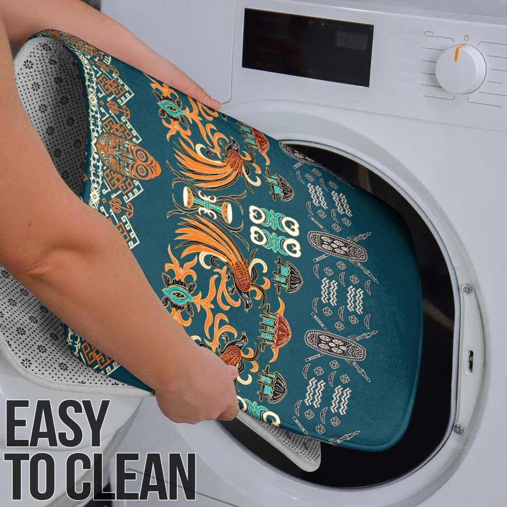 Dark Cyan Blue Batik Papua-inspired Pattern Bathroom Set - Polynesian Pride