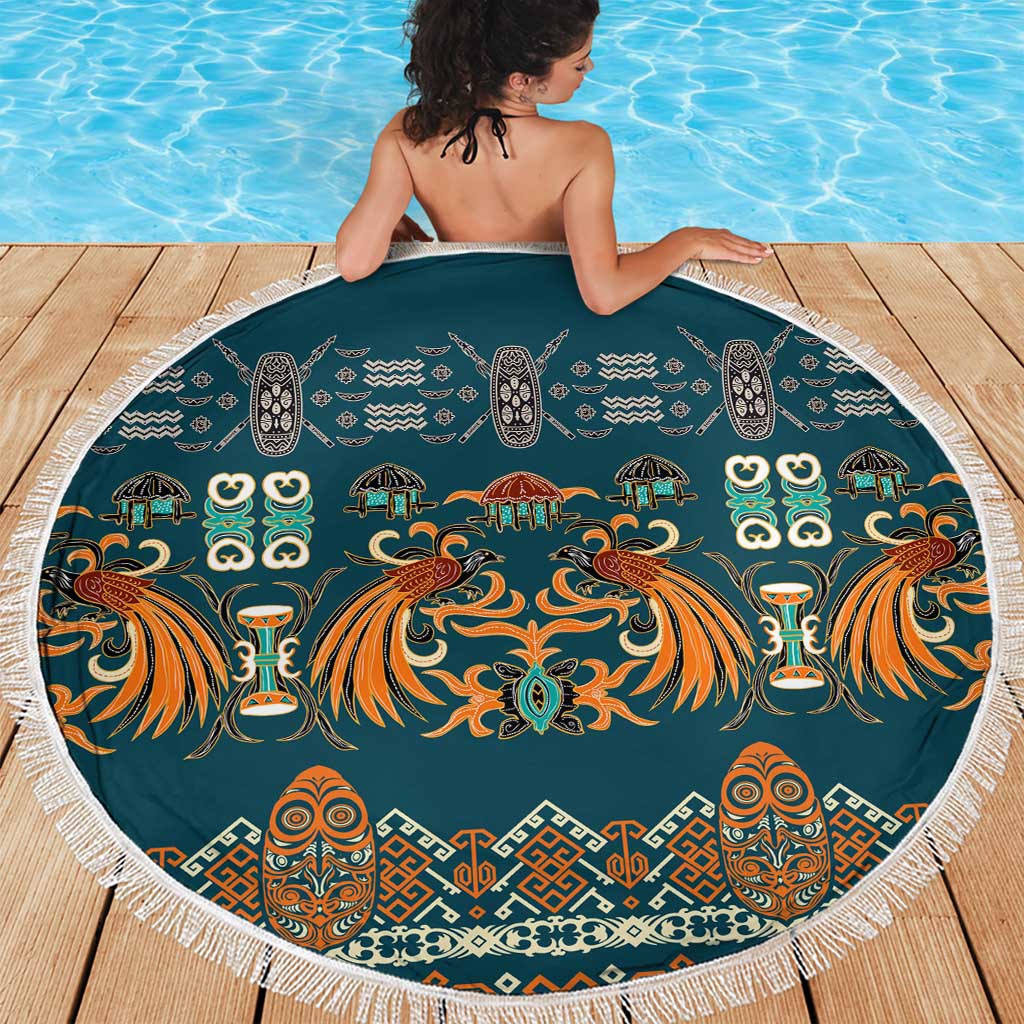 Dark Cyan Blue Batik Papua-inspired Pattern Beach Blanket LT9 - Polynesian Pride