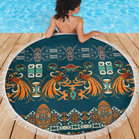 Dark Cyan Blue Batik Papua-inspired Pattern Beach Blanket LT9 - Polynesian Pride