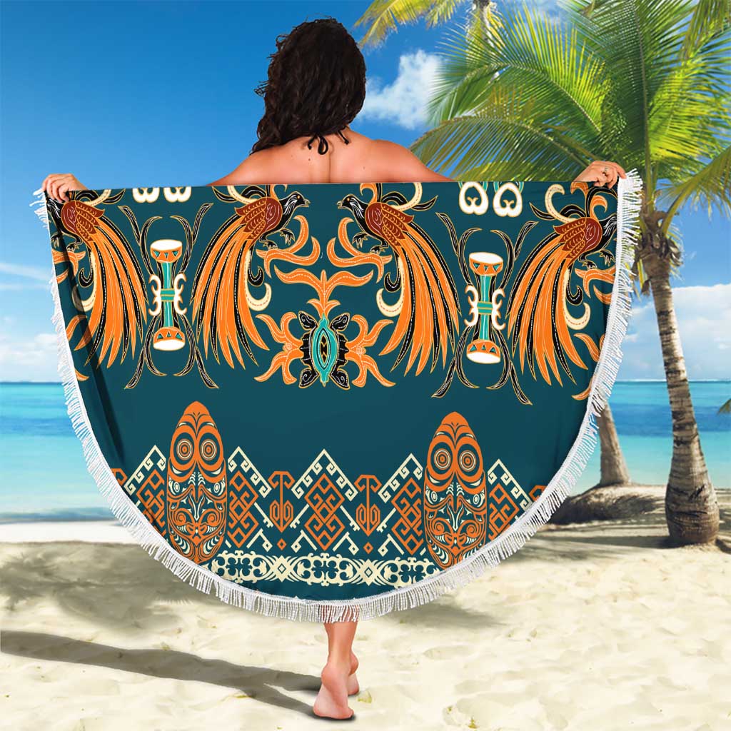 Dark Cyan Blue Batik Papua-inspired Pattern Beach Blanket LT9 - Polynesian Pride