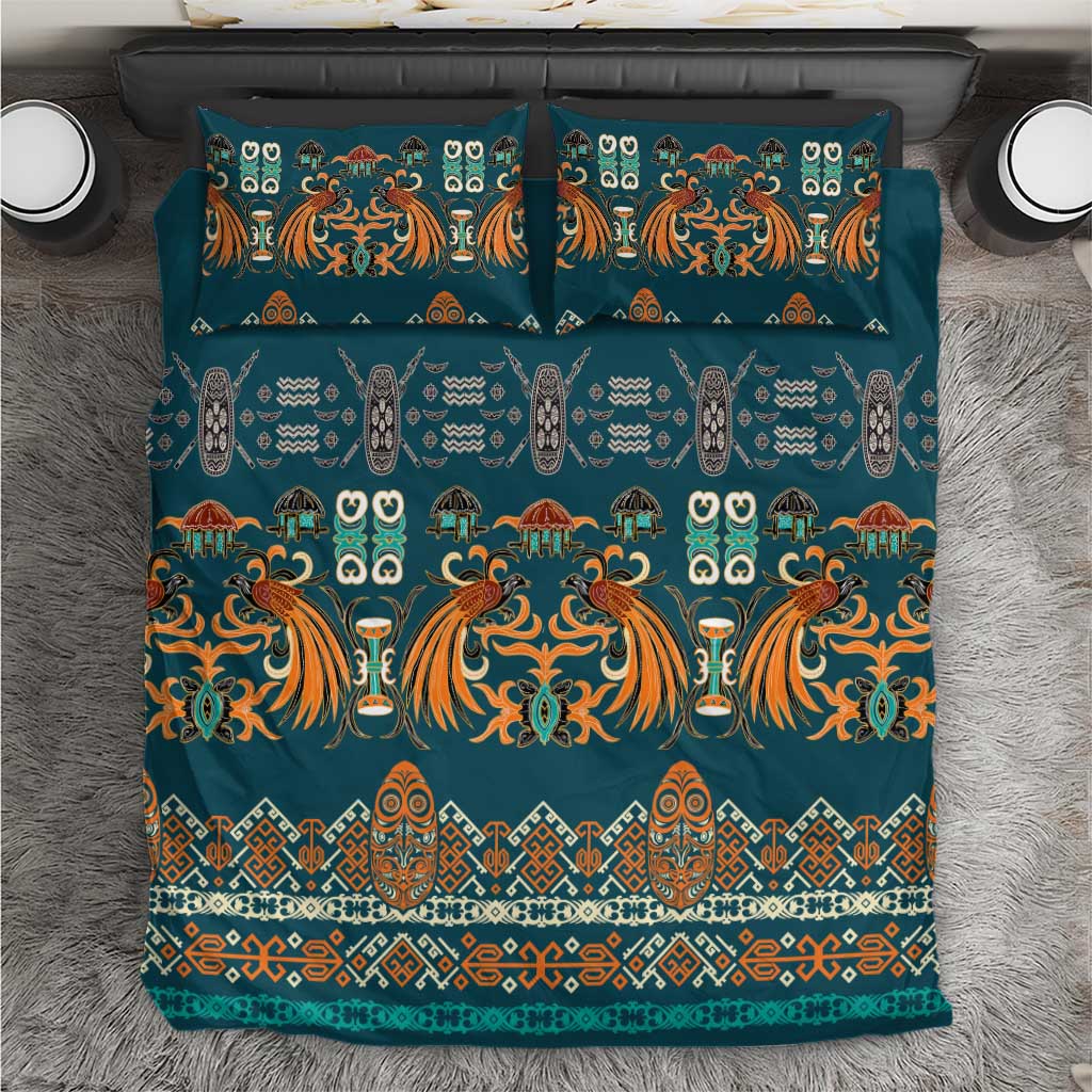 Dark Cyan Blue Batik Papua-inspired Pattern Bedding Set - Polynesian Pride