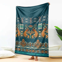 Dark Cyan Blue Batik Papua-inspired Pattern Blanket - Polynesian Pride