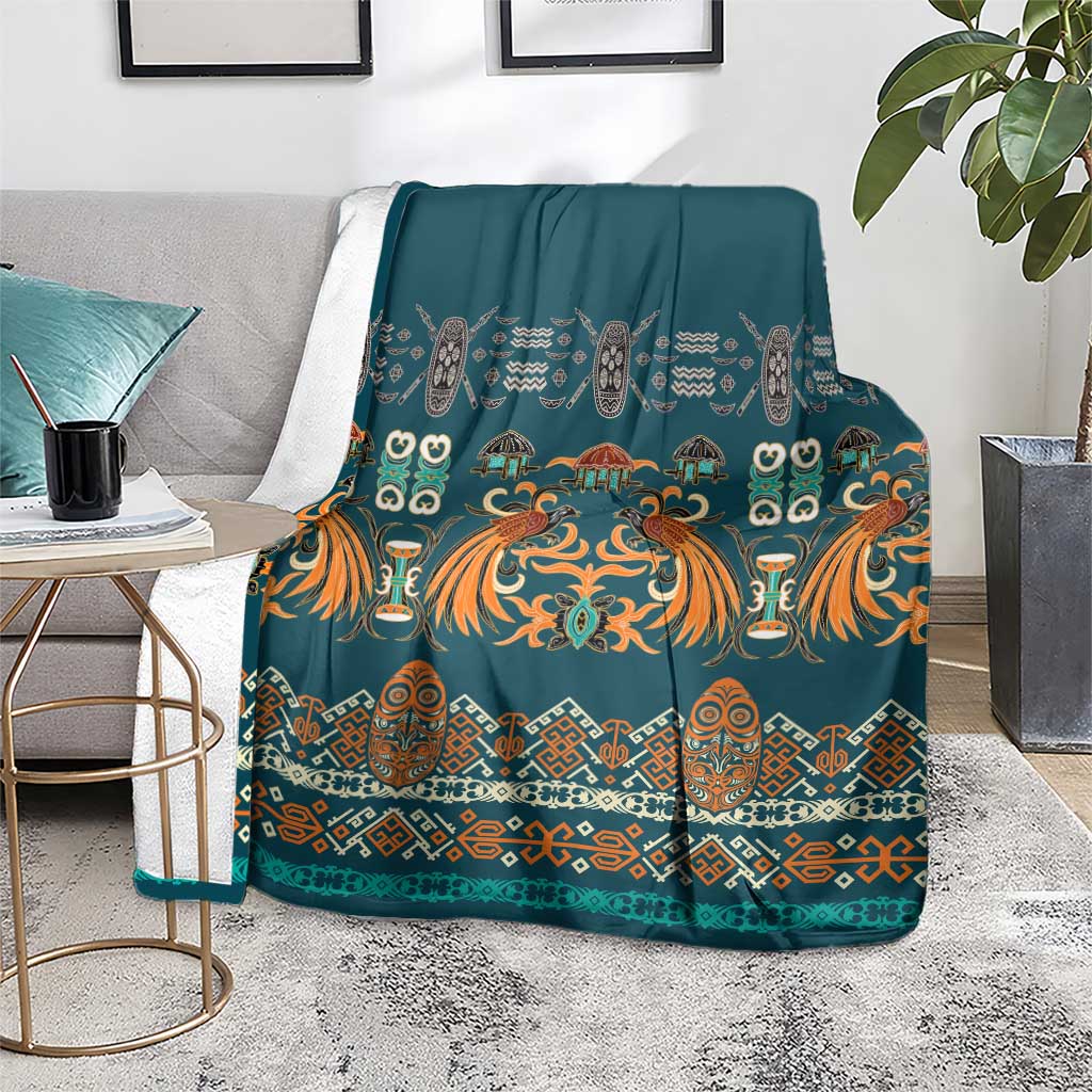 Dark Cyan Blue Batik Papua-inspired Pattern Blanket - Polynesian Pride