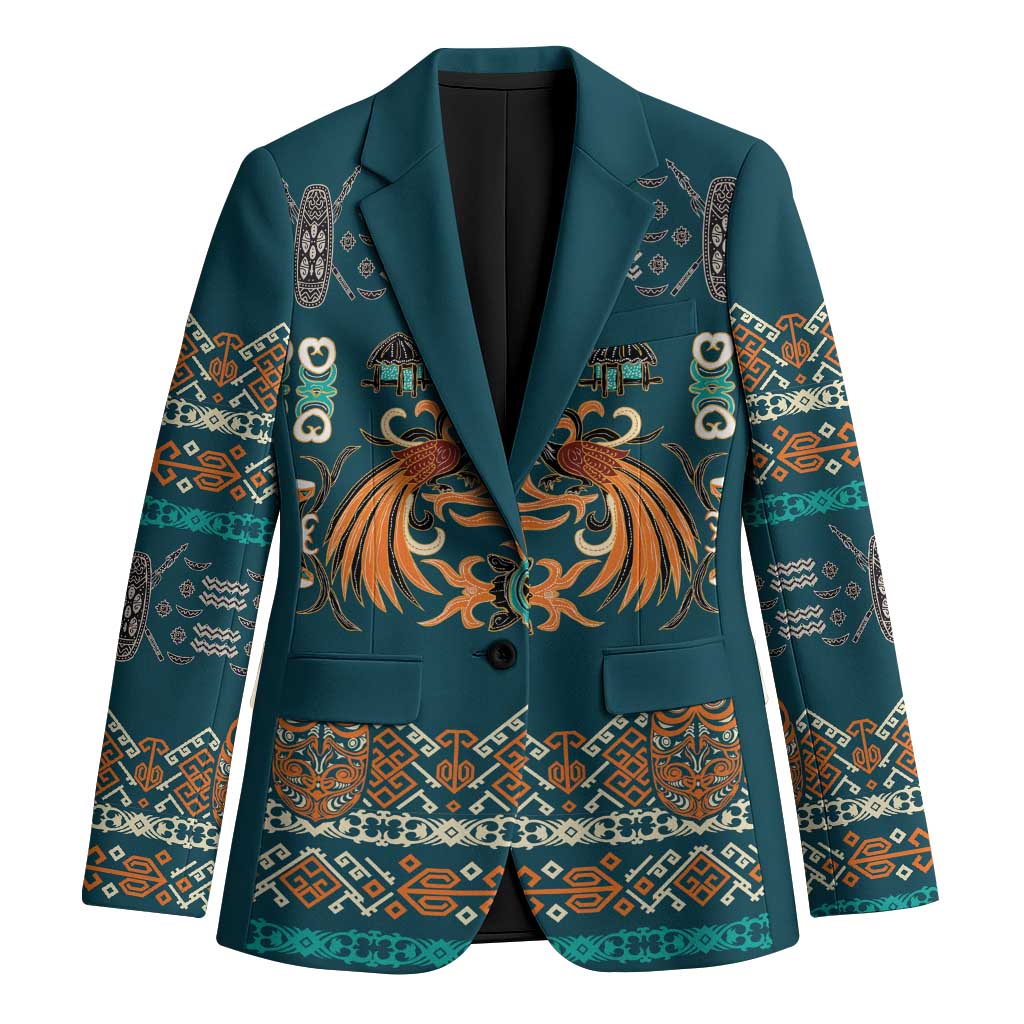 Dark Cyan Blue Batik Papua-inspired Pattern Blazer - Polynesian Pride