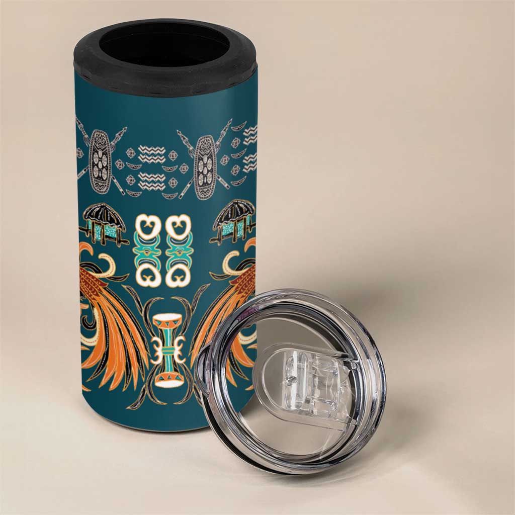 Dark Cyan Blue Batik Papua-inspired Pattern 4 in 1 Can Cooler Tumbler LT9 - Polynesian Pride