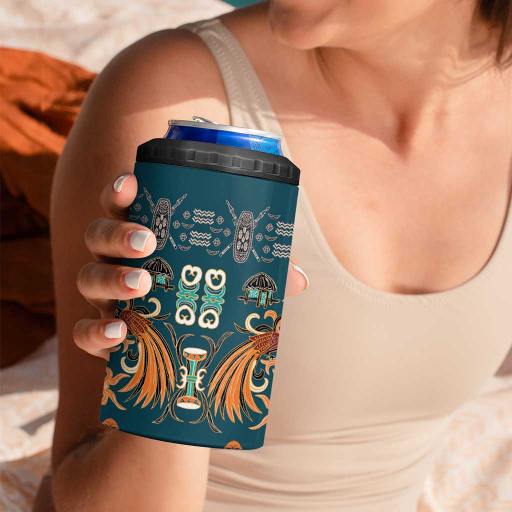 Dark Cyan Blue Batik Papua-inspired Pattern 4 in 1 Can Cooler Tumbler LT9 - Polynesian Pride