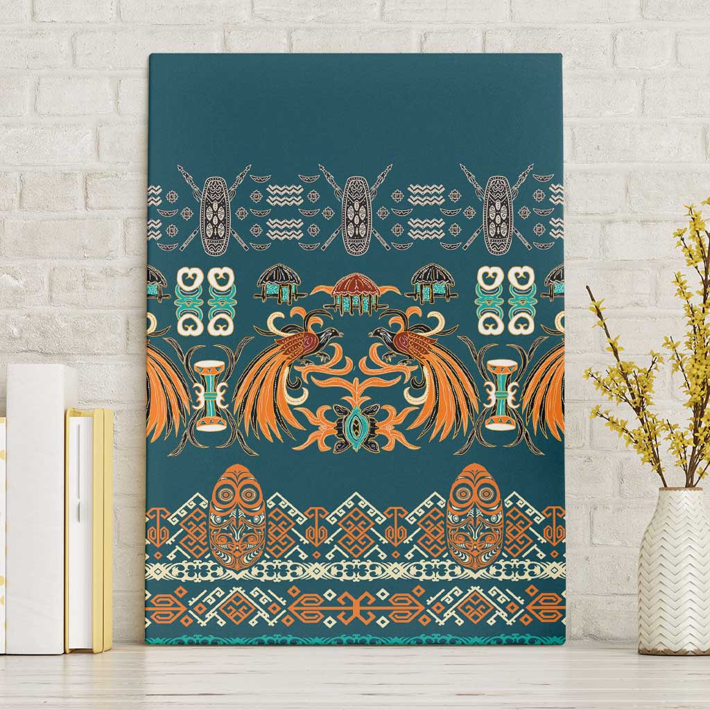 Dark Cyan Blue Batik Papua-inspired Pattern Canvas Wall Art LT9 Without Frame Blue - Polynesian Pride