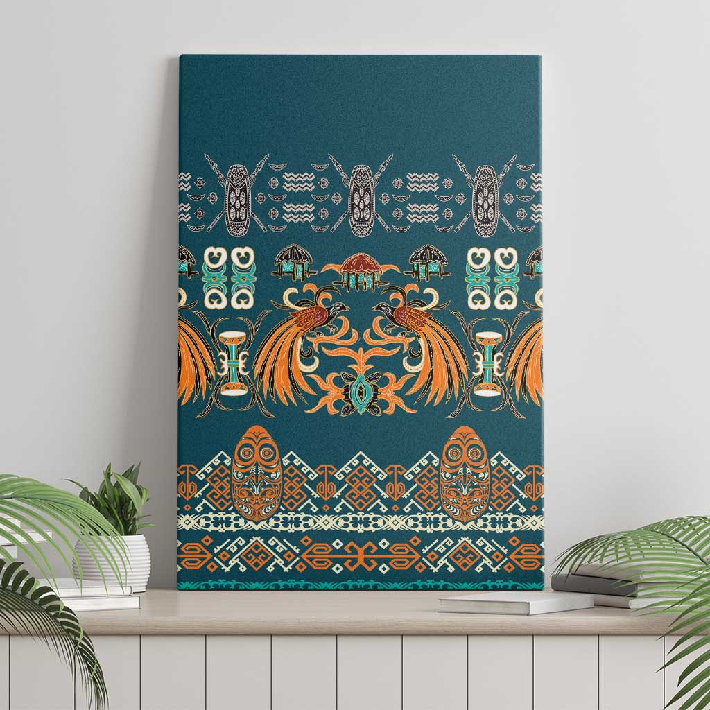 Dark Cyan Blue Batik Papua-inspired Pattern Canvas Wall Art LT9 - Polynesian Pride
