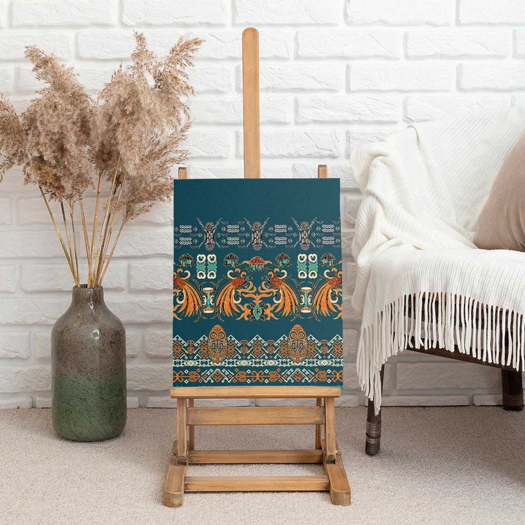 Dark Cyan Blue Batik Papua-inspired Pattern Canvas Wall Art LT9 - Polynesian Pride