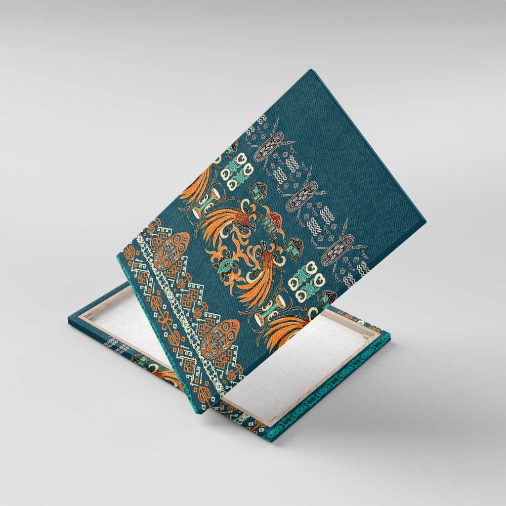 Dark Cyan Blue Batik Papua-inspired Pattern Canvas Wall Art LT9 With Frame Blue - Polynesian Pride