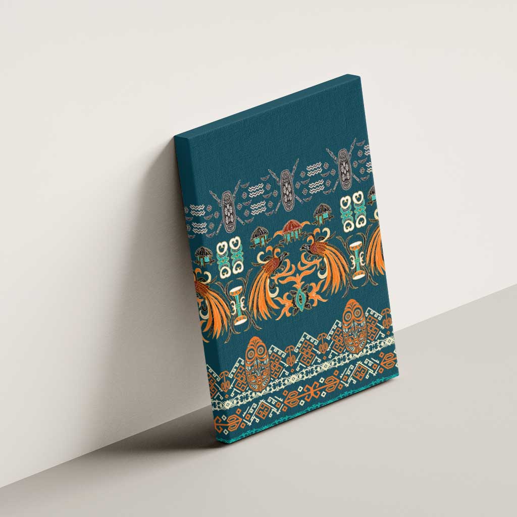 Dark Cyan Blue Batik Papua-inspired Pattern Canvas Wall Art LT9 - Polynesian Pride