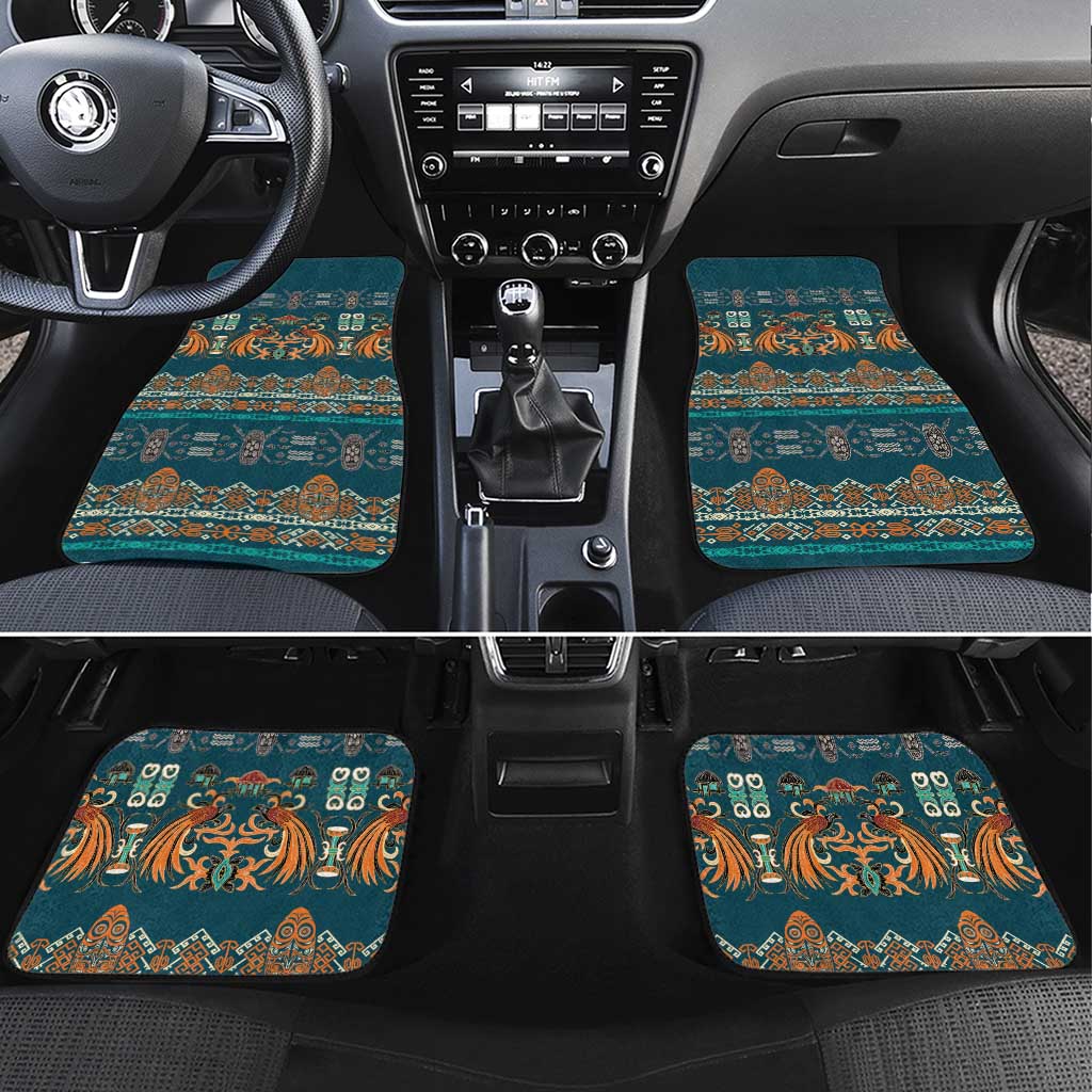 Dark Cyan Blue Batik Papua-inspired Pattern Car Mats LT9 Set 4pcs Blue - Polynesian Pride