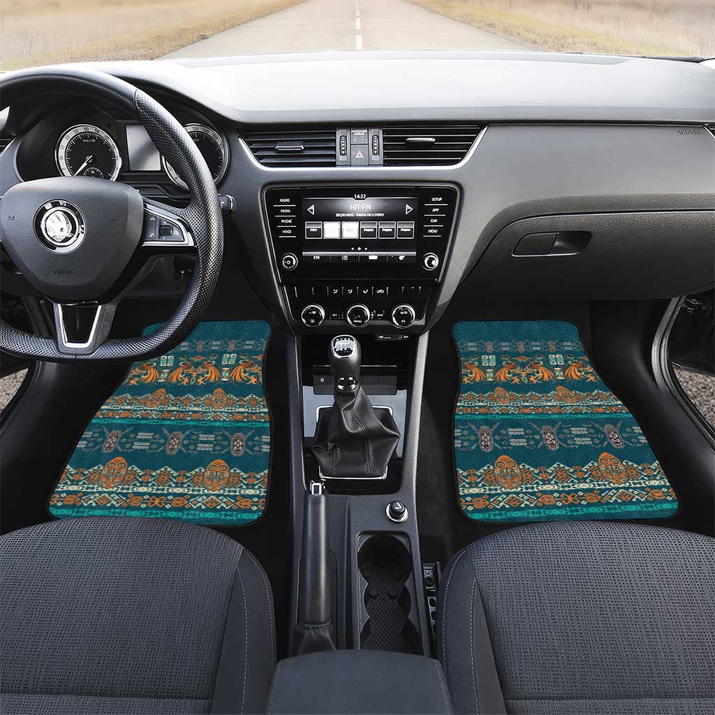 Dark Cyan Blue Batik Papua-inspired Pattern Car Mats LT9 Set 2pcs - Front Blue - Polynesian Pride