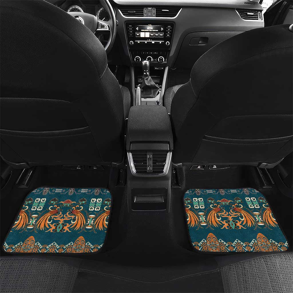 Dark Cyan Blue Batik Papua-inspired Pattern Car Mats LT9 Set 2pcs - Back Blue - Polynesian Pride