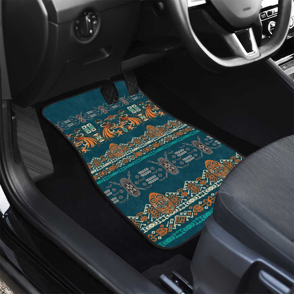 Dark Cyan Blue Batik Papua-inspired Pattern Car Mats LT9 - Polynesian Pride