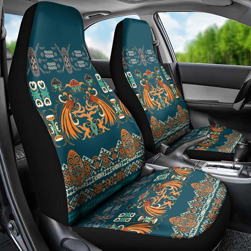 Dark Cyan Blue Batik Papua-inspired Pattern Car Seat Cover - Polynesian Pride